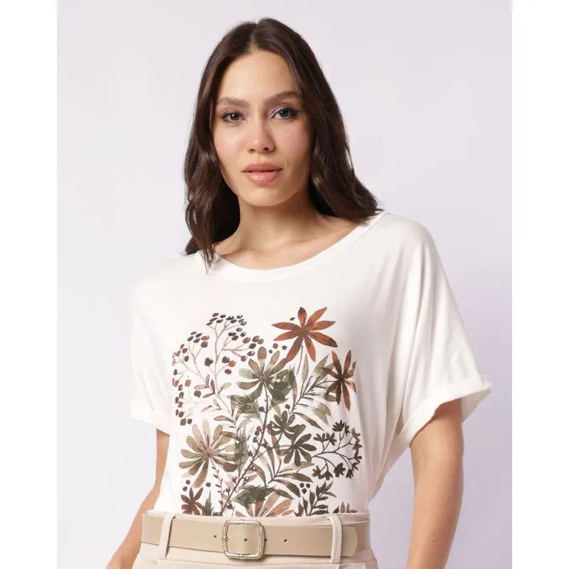 Blusa Feminina Estampa com Brilho Off White GG
