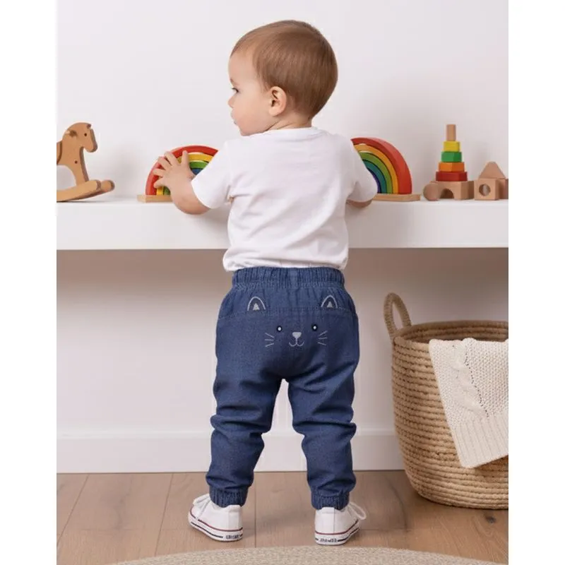 Calça Liocel Bebê Jogger Interativa Gatinho Azul M