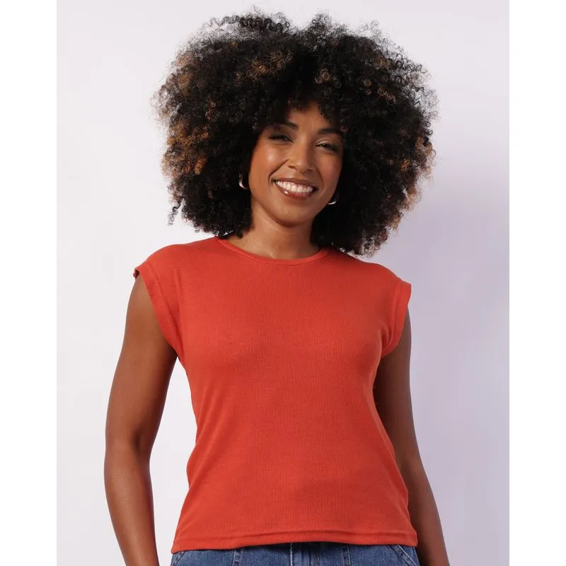 Blusa Feminina Canelada Manga Curta Terracota G