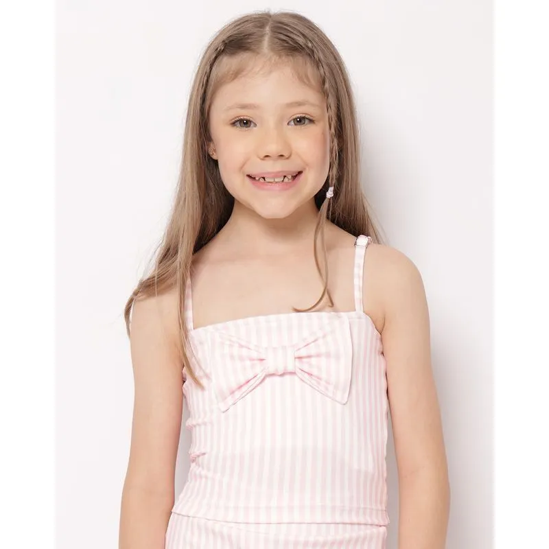Regata Infantil Cropped Listrada com Laço Rosa 6