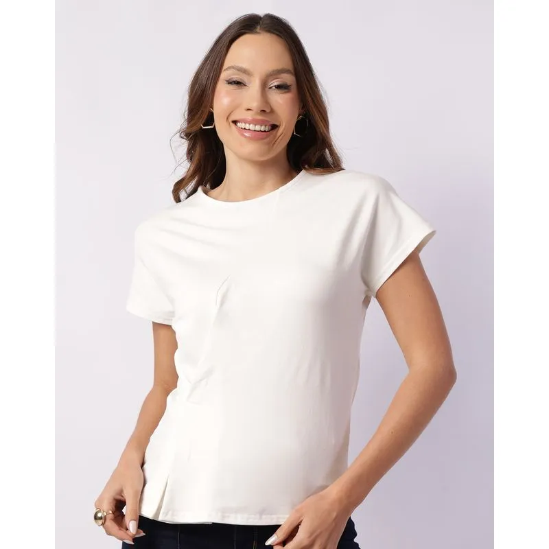 Blusa Feminina Viscose com Detalhe Manga Curta Off White GG