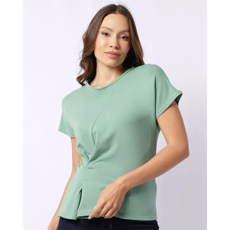 Blusa Feminina Viscose com Detalhe Manga Curta Verde GG