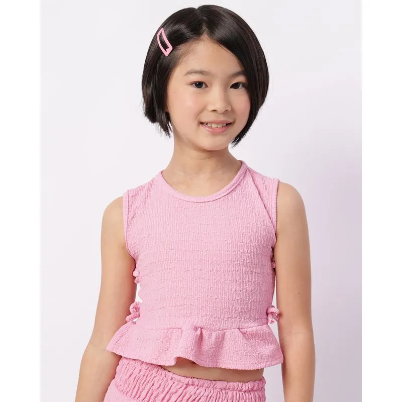 Regata Infantil Cropped Texturizada com Laços Rosa 10