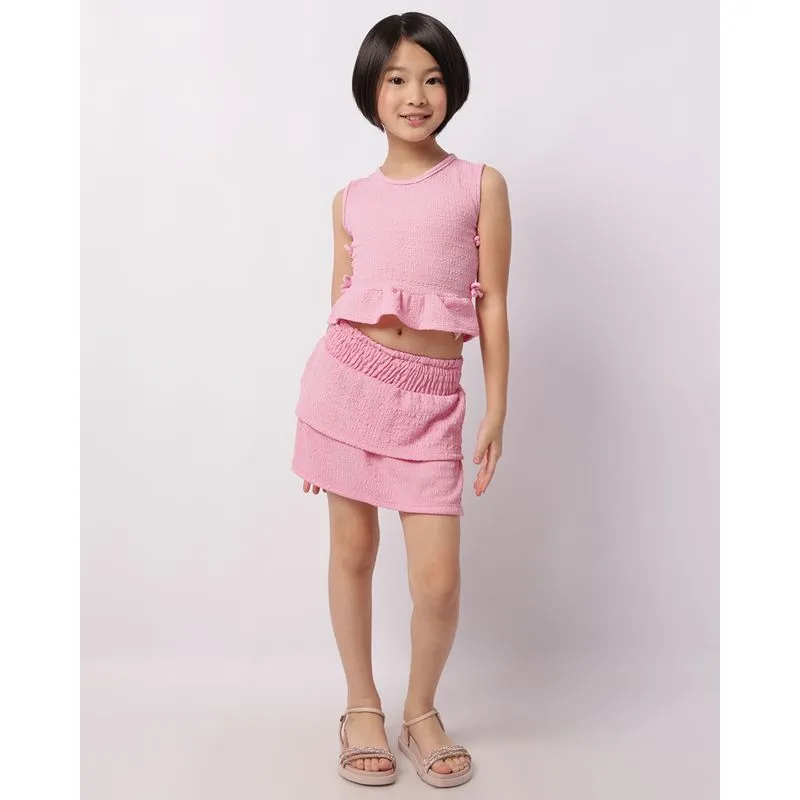 Short Saia Infantil Texturizado com Babado Rosa 6