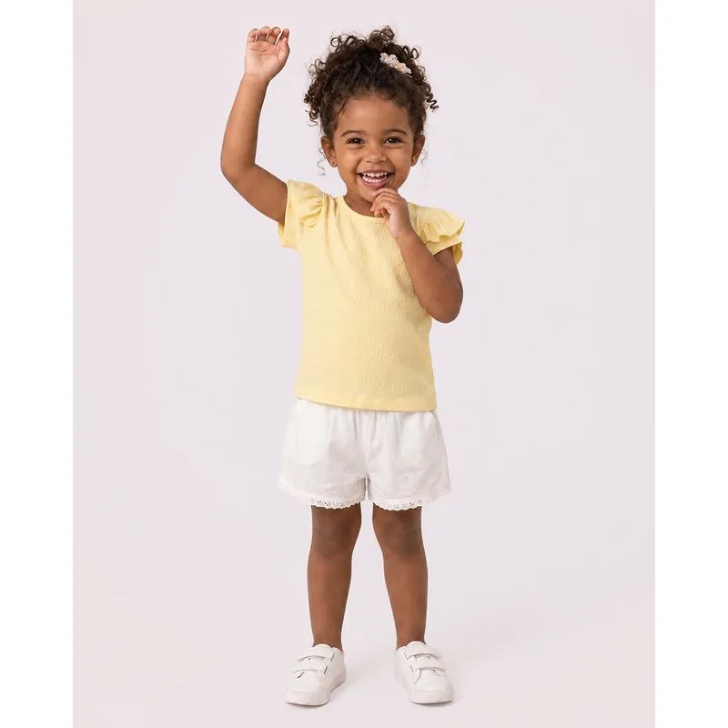 Blusa Bebê Texturizada com Frufru Manga Curta Amarela 1