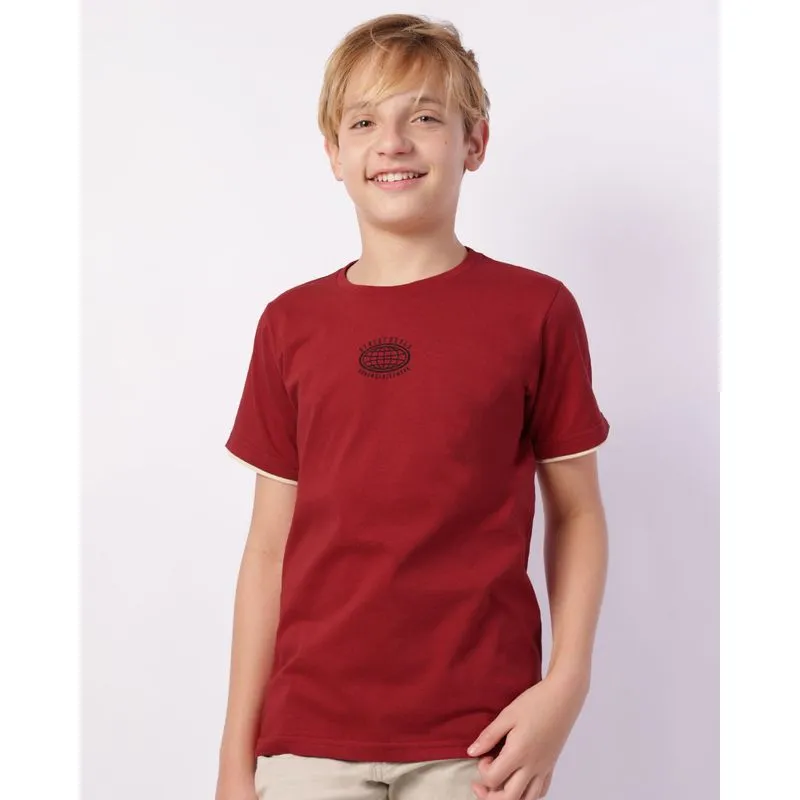 Camiseta Juvenil Algodão Estampa Frontal Manga Curta Vinho 12