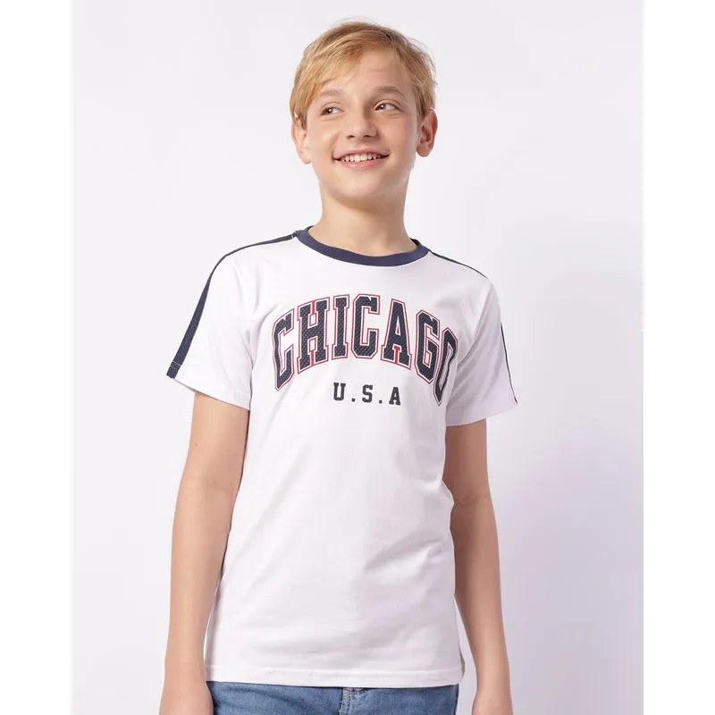 Camiseta Juvenil Algodão com Estampa Chicago Branca 10