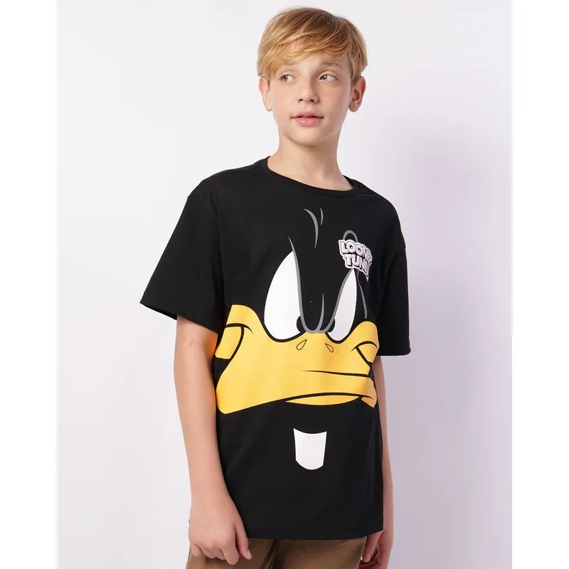 Camiseta Juvenil Algodão Oversized Texturizada Looney Tunes Preta 12