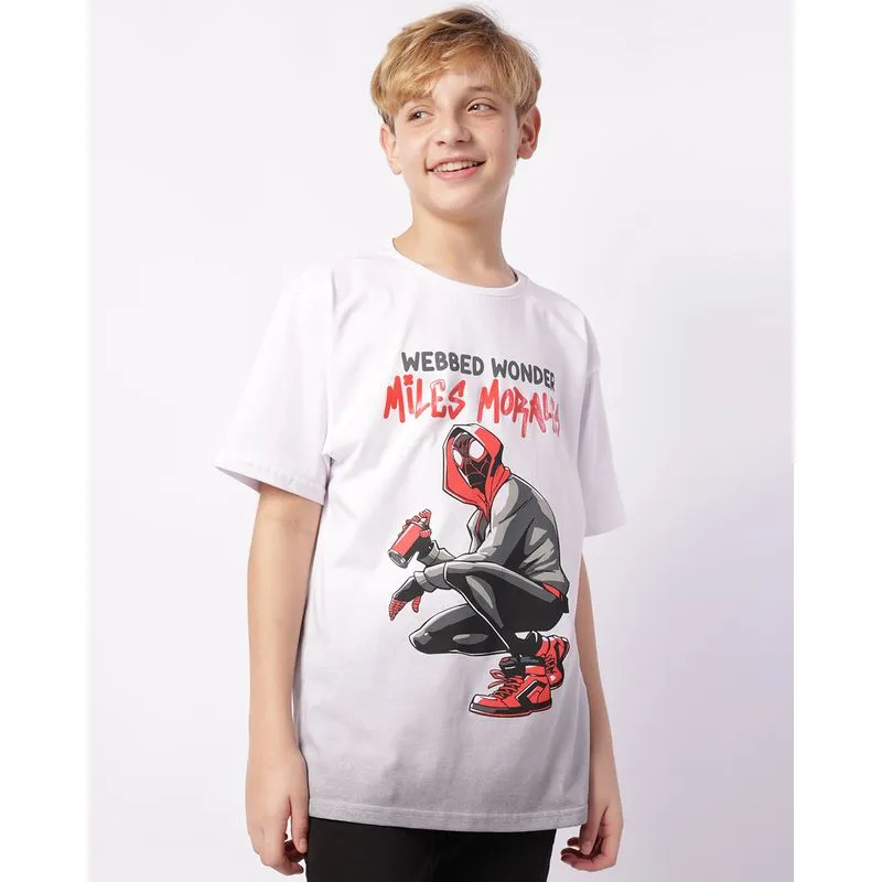 Camiseta Juvenil Algodão Marvel Homem Aranha Manga Curta Branca 14