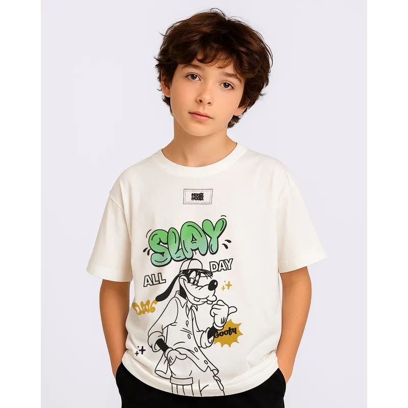 Camiseta Juvenil Texturizada Estampa Disney Pateta Off White 12