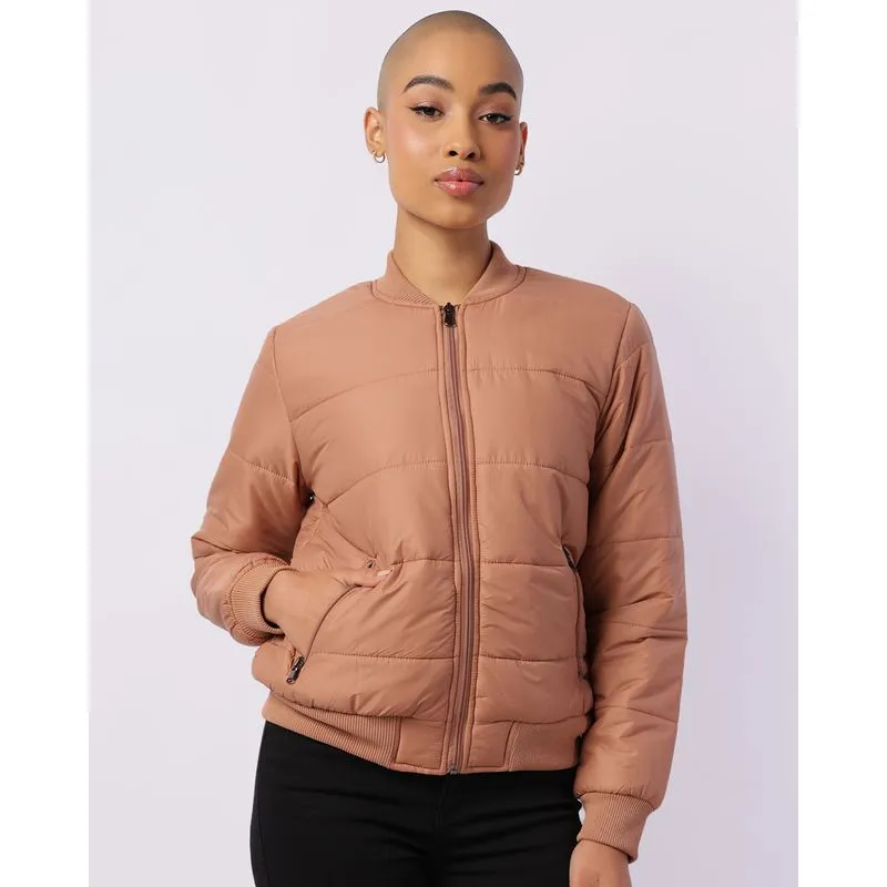 Jaqueta Feminina Puffer com Bolso Bege M