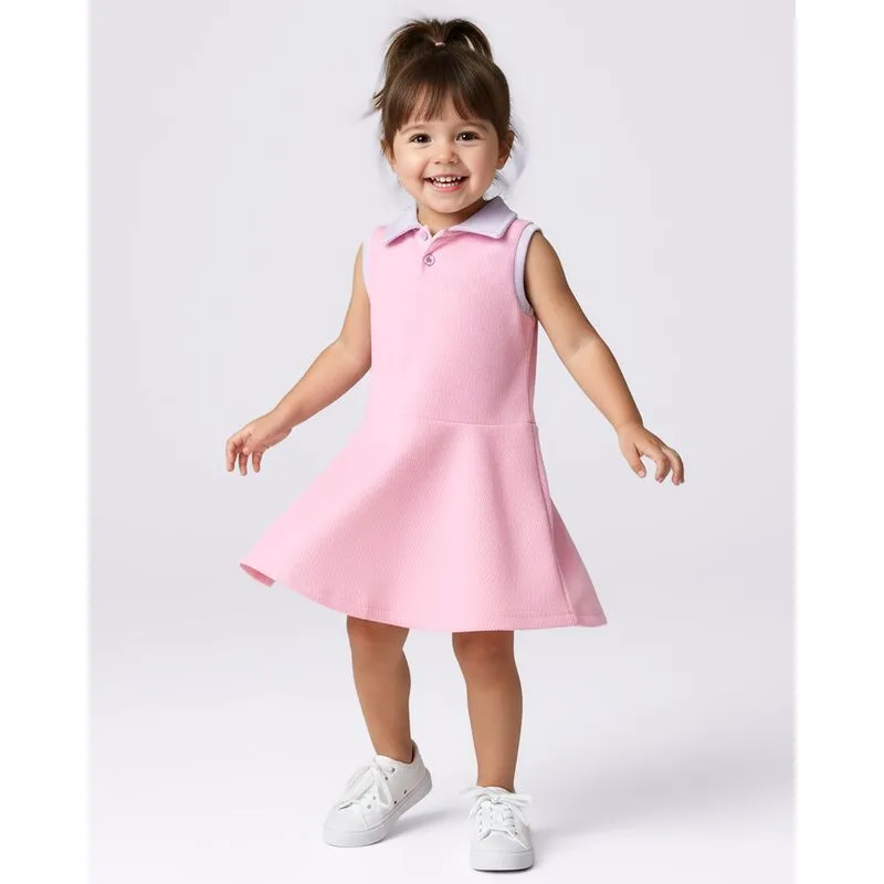 Vestido Bebê Curto Polo Canelado Babado Rosa 3