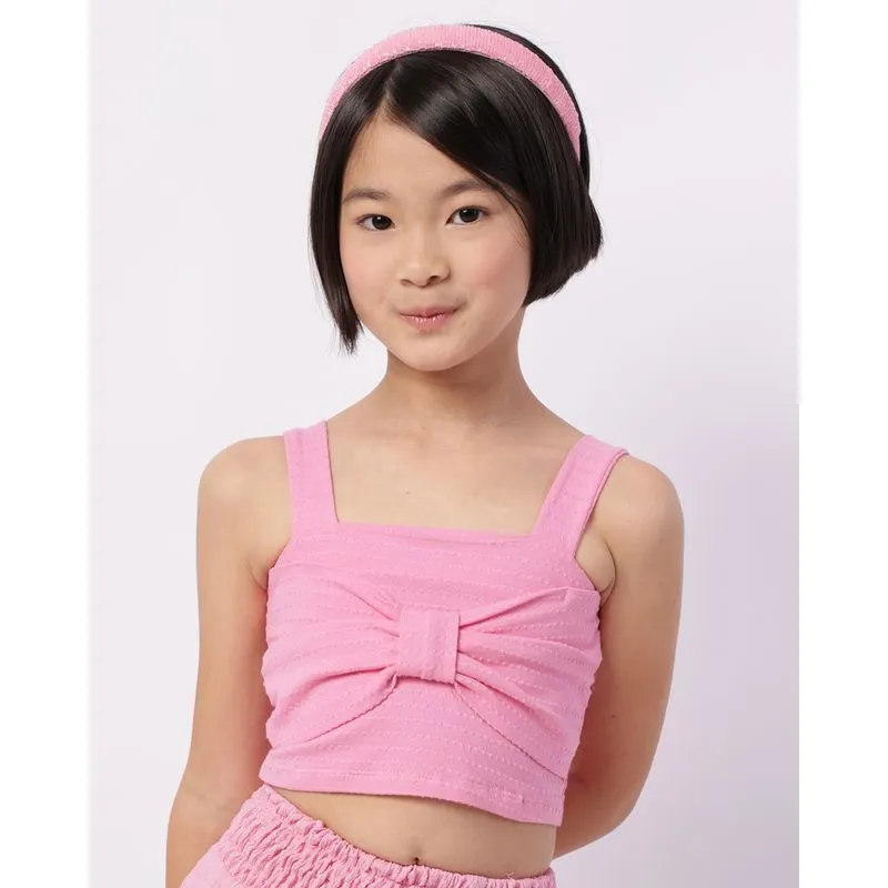 Regata Infantil Cropped Algodão Texturizada com Laço Rosa 10