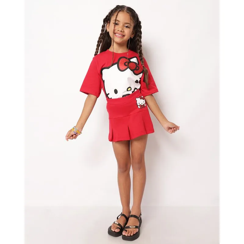 Short Saia Infantil Algodão Hello Kitty Vermelha 6