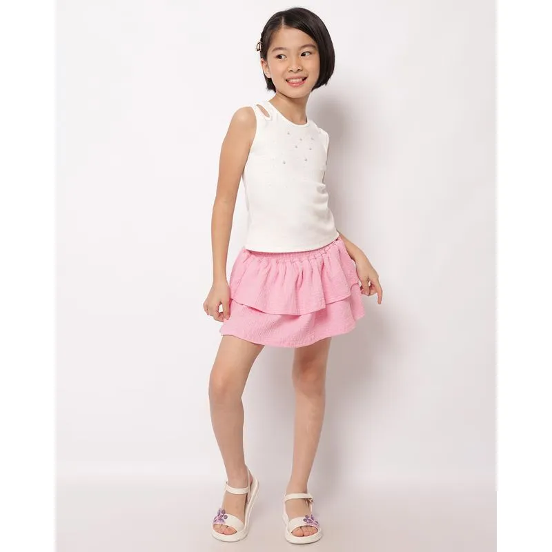 Short Saia Infantil Anarruga com Babados Duplo Rosa 6