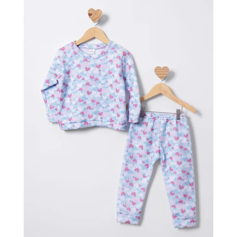Pijama Bebê Longo Soft Estampado Coração Azul 1
