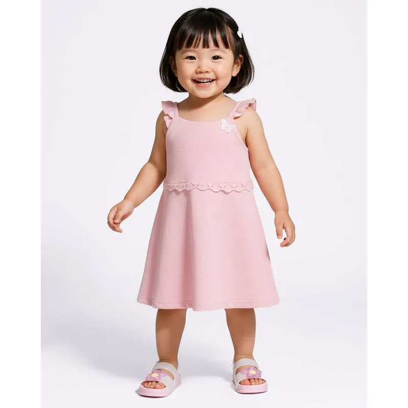 Vestido Bebê Curto De Tricô Alcinha Entremeio Rosa 2