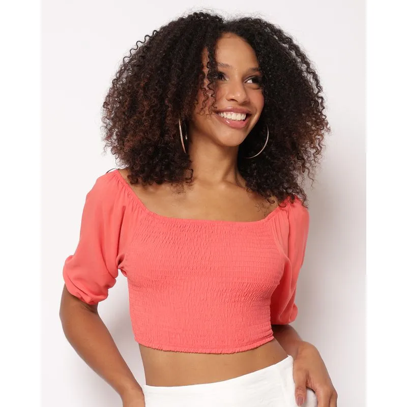 Blusa Feminina Berry & Co. Cropped Ciganinha Viscose Coral M