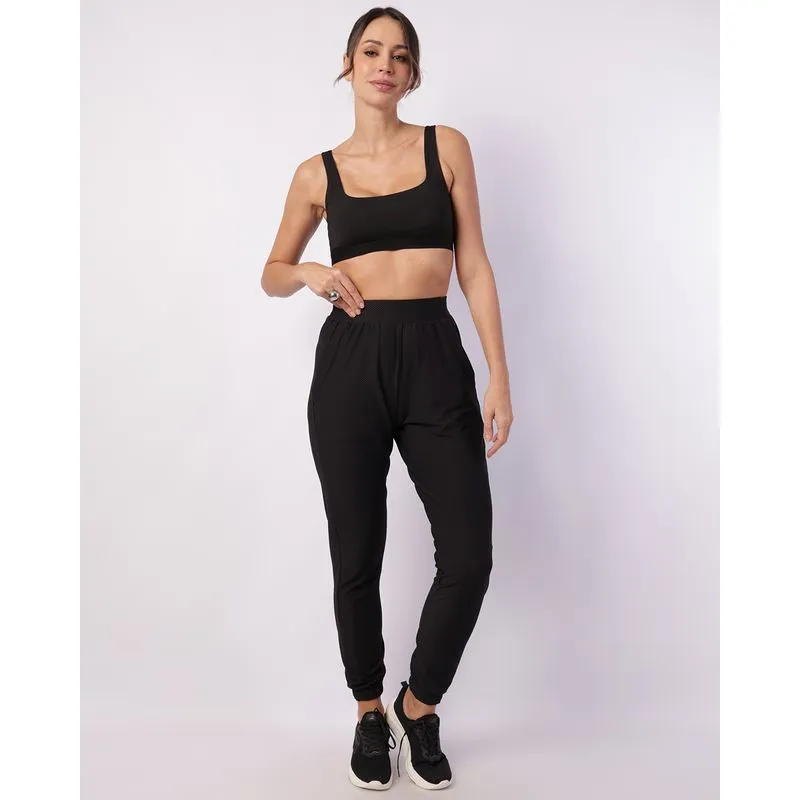 Calça Fitness Feminina Fitter Jogger com Bolsos Preta P