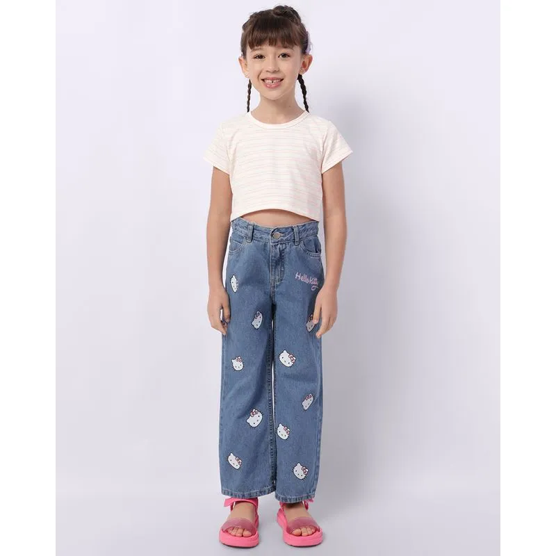 Calça Jeans Infantil Wide Leg Hello Kitty Azul 4