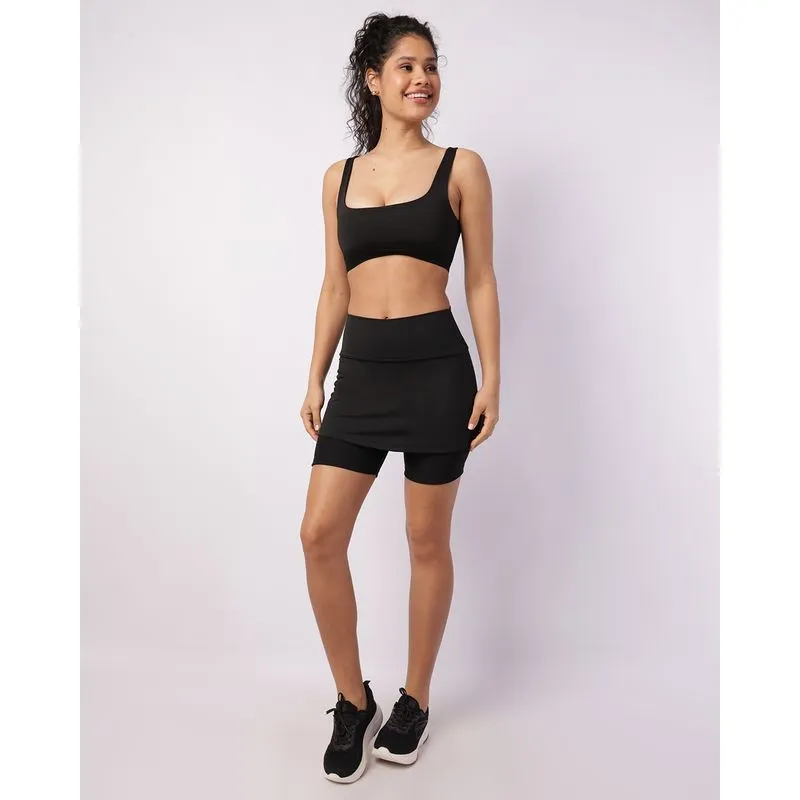 Short Saia Fitness Feminino Bimateria Cós Largo Preto P