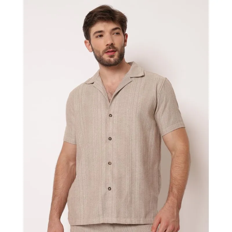 Camisa Masculina Texturizada Gola Cubana Marrom M