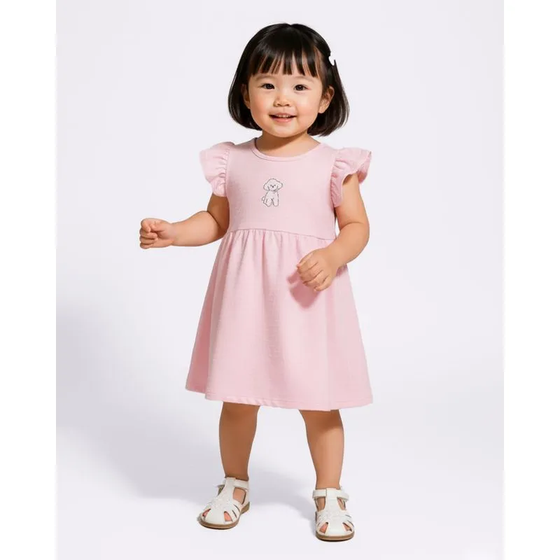Vestido Bebê Curto Pipoquinha Estampa Cachorrinho Rosa 1