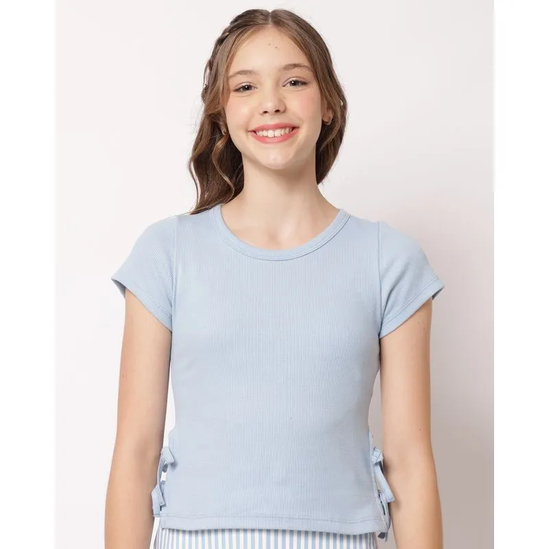 Blusa Juvenil Canelada com Amarração Laterais Azul 12