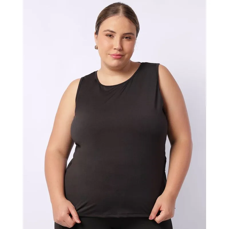 Regata Fitness Plus Size Feminina com Transpasse Costas Preta G3