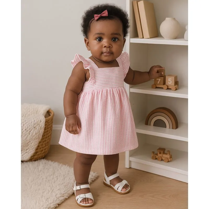 Vestido Bebê Curto Manga Frufru Texturizado Rosa M
