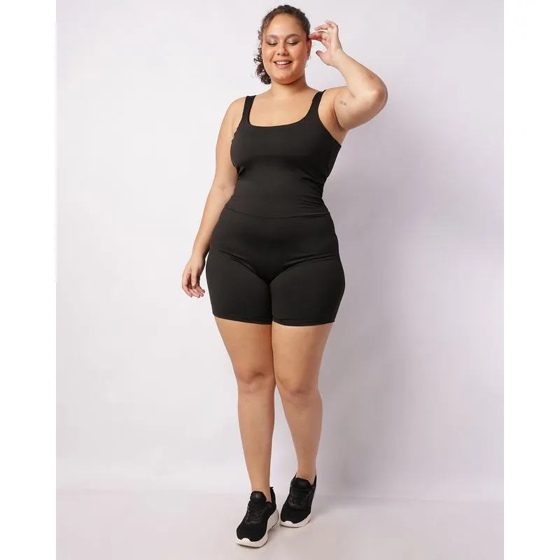 Macaquinho Plus Size Feminino Fitness sem Bojo Preto G3