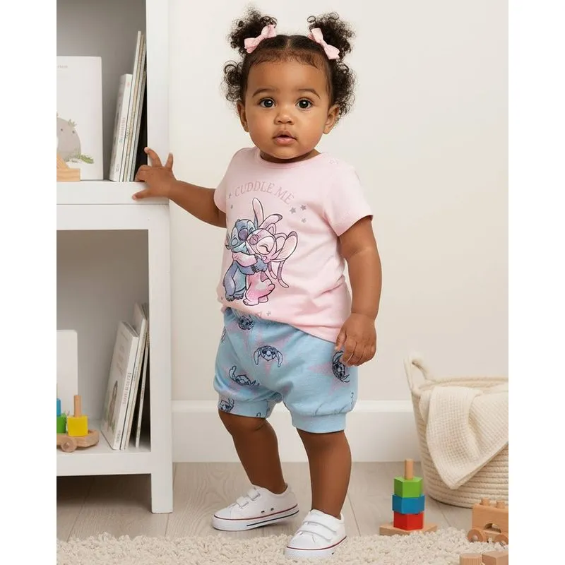 Conjunto Bebê Curto Algodão Disney Angel e Stitch Rosa P
