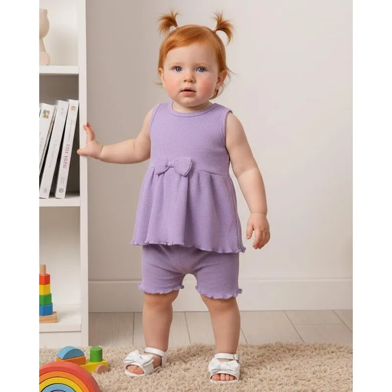 Conjunto Bebê Curto Canelado com Lacinho Lilás G