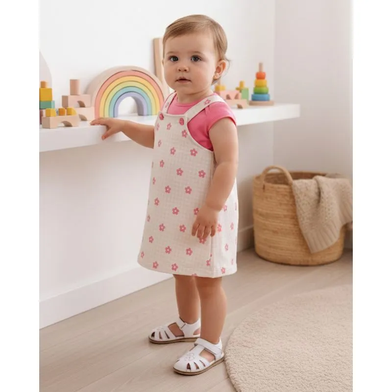 Conjunto Bebê Salopete Moletinho Estampado Florzinhas Rosa P
