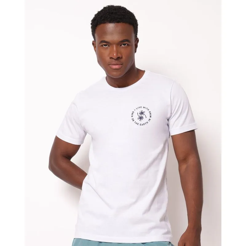Camiseta Masculina Algodão Estampa Tropical Branca GG