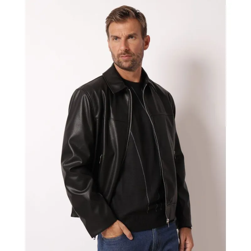 Jaqueta Masculina PU Bolsos com Zíper Preta M