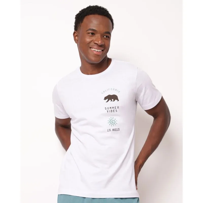 Camiseta Masculina Algodão Estampa California Branca M