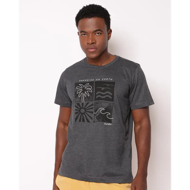 Camiseta Masculina com Estampa Frontal Manga Curta Cinza M