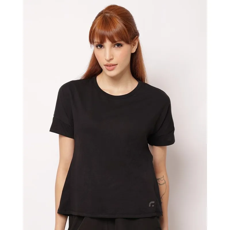 Camiseta Fitness Feminina Fitter Algodão Manga Curta Preta P