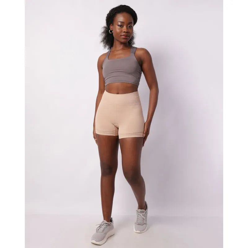Short Fitness Feminino Fitter Recorte Bege P