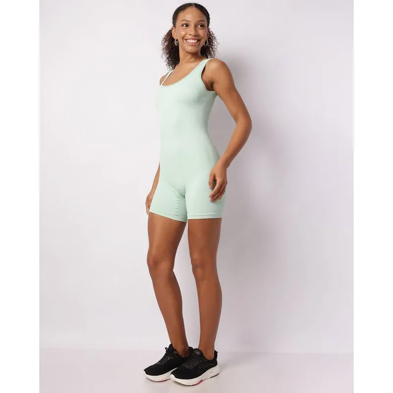 Macaquinho Fitness Feminino Fitter Canelado Bojo Removível Verde GG