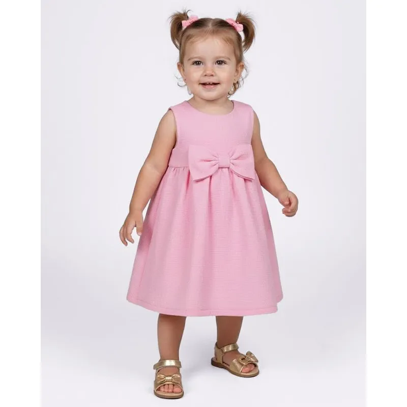 Vestido Bebê Curto Texturizado com Laço Frontal Rosa 1