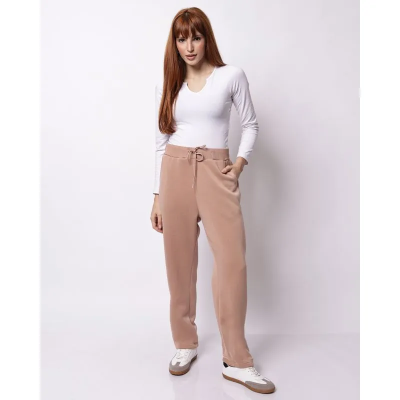 Calça Moletom Feminina Básica Reta Bege GG
