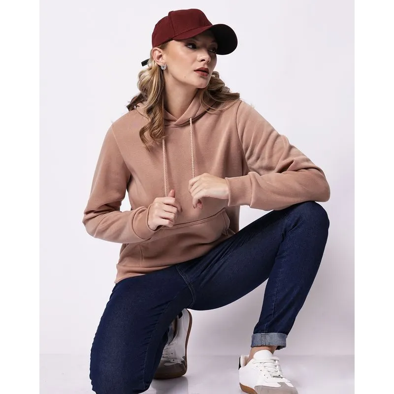 Blusão Moletom Feminino com Capuz e Bolso Canguru Bege G
