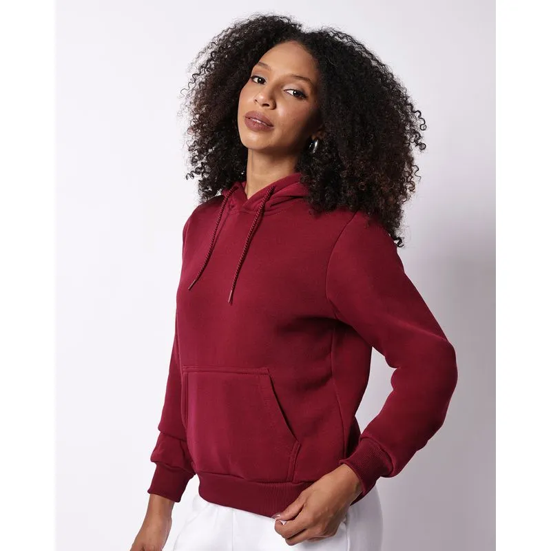 Blusão Moletom Feminino com Capuz Bolso Canguru Vinho M