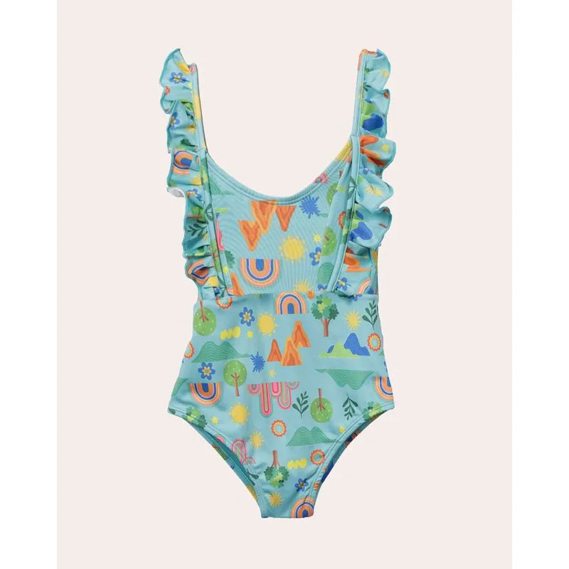 Maiô Infantil Estampado com Babado Amarração Verde 4