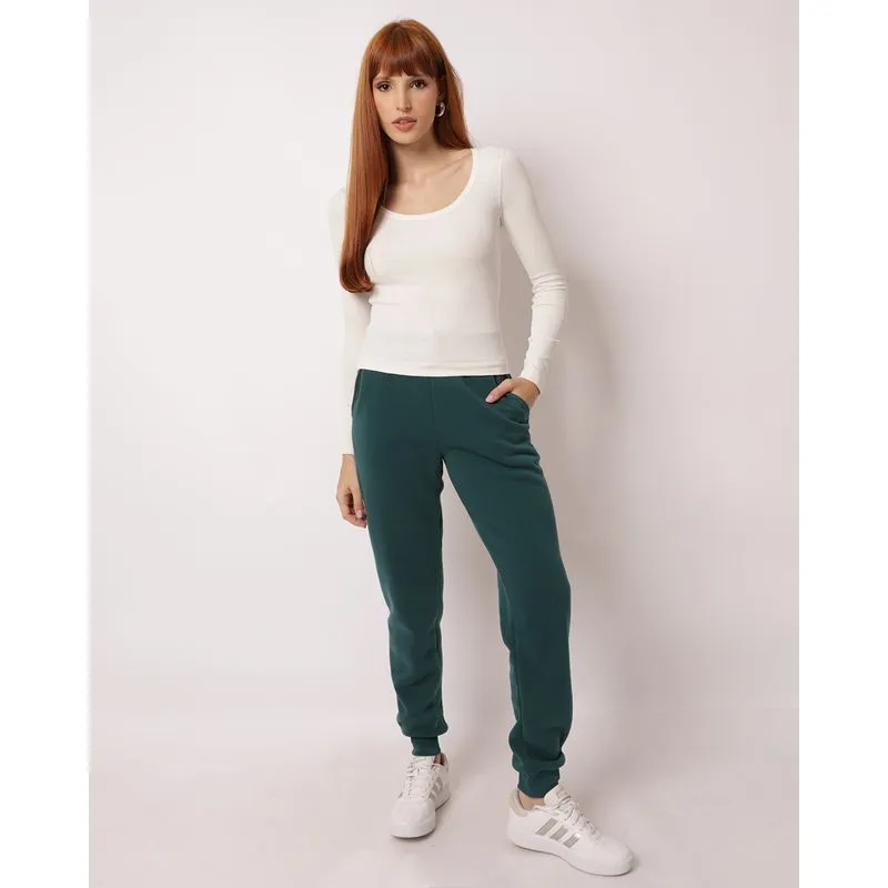 Calça Moletom Feminina Jogger com Bolsos Verde P