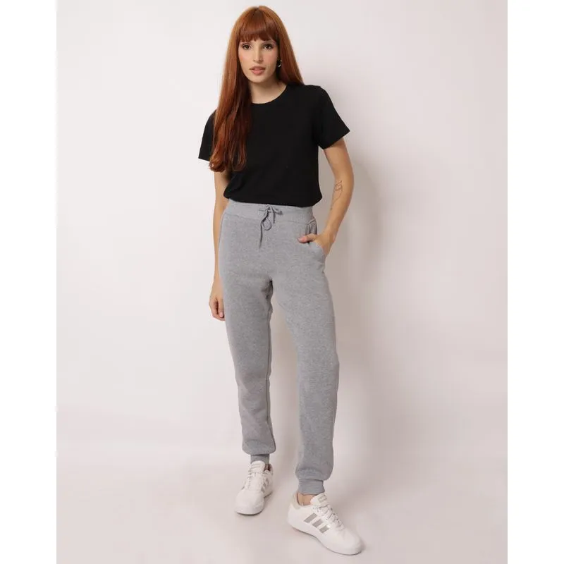 Calça Moletom Feminina Jogger com Bolsos Cinza P