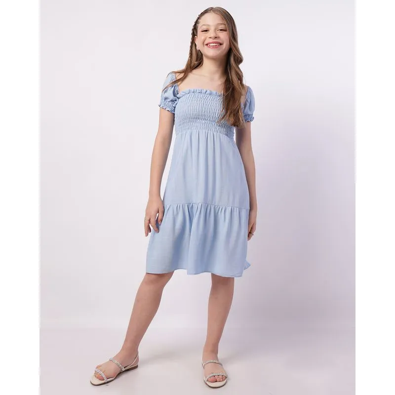 Vestido Juvenil Midi Viscose Ciganinha Azul 16
