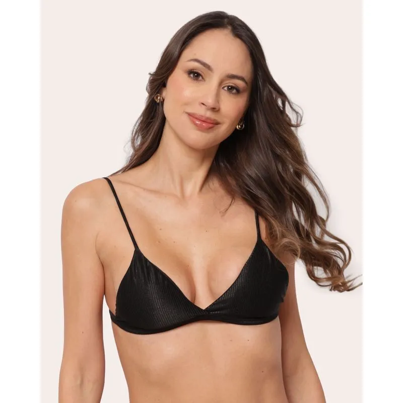 Biquini Top Feminino Texturizado com Bojo Removível Preto P